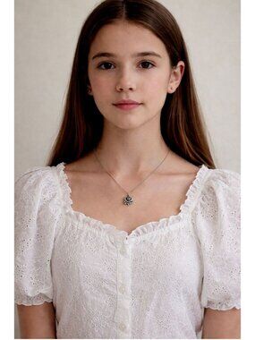 Vintage Italian Silver Tone Rose Pendant Necklace First Holy Communion